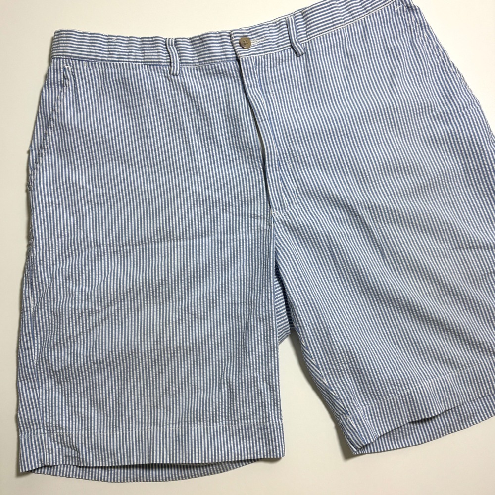Polo Ralph Lauren Seersucker Blue White Striped Mens Sz 35 Cotton Shorts Vintage